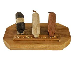 Vintage Wooden Three Pigs Sculpture – Solid Wood
